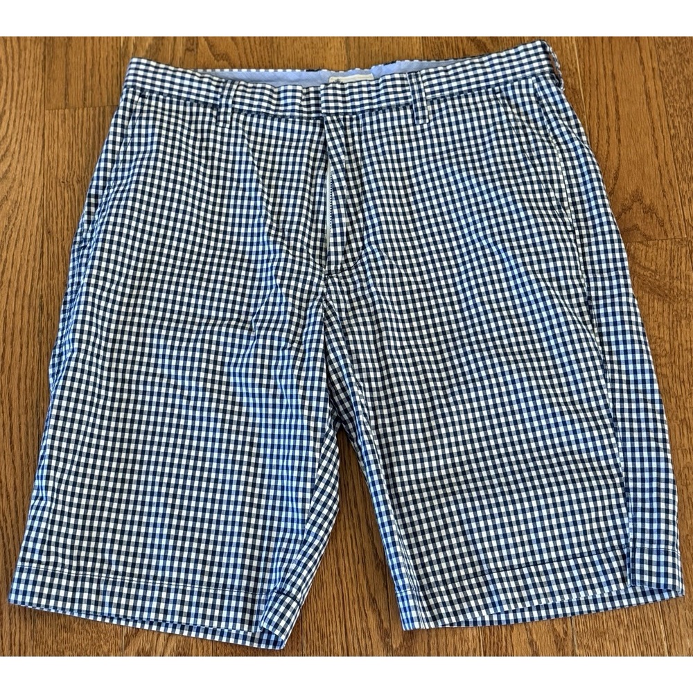 J Crew Men's Blue/White Gingham Flat Front Chino Shorts - 33 11" Inseam Preppy